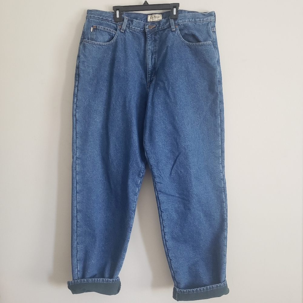 L.L. Bean Men Relaxed Fit Green Fleece Lining Jeans sz 40x34